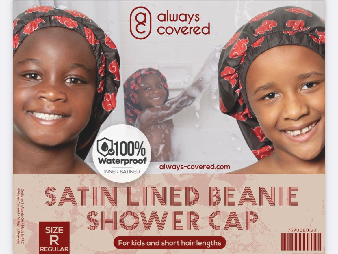 Satin Lined Beanie Shower Cap for Short Hair & Children